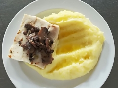 Treska na žampionech, bramborová kaše