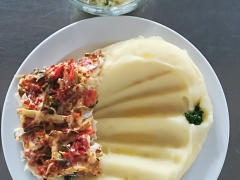 Zapečené rybí file se zeleninou, bramborová kaše
