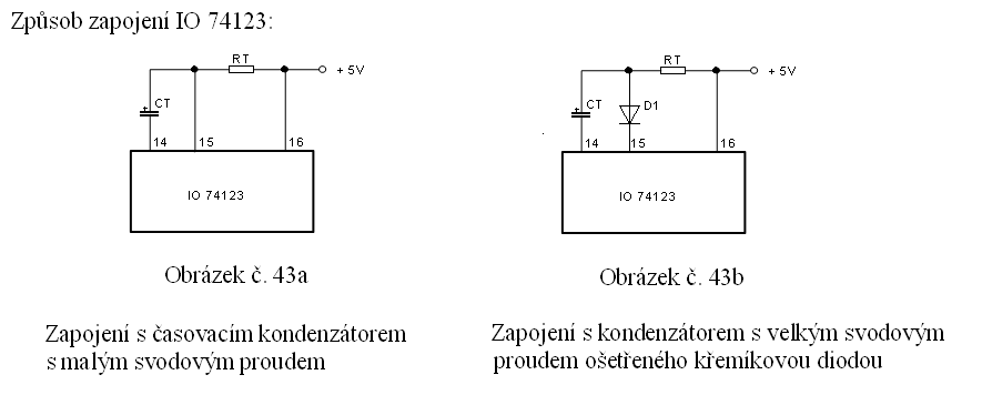 Integrovaný obvod 74123 - způsob zapojení